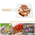 Stainless Steel Folding Barbecue Grilling Basket with Wooden Handle C406
