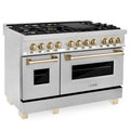 48 in. 7 Burner Double Oven Dual Fuel Range in Stainless Steel and Polished Gold B7606