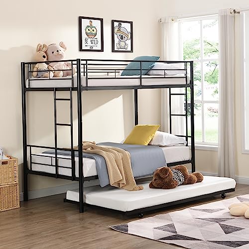 Twin Over Twin Metal Bunk Bed with Trundle D222153
