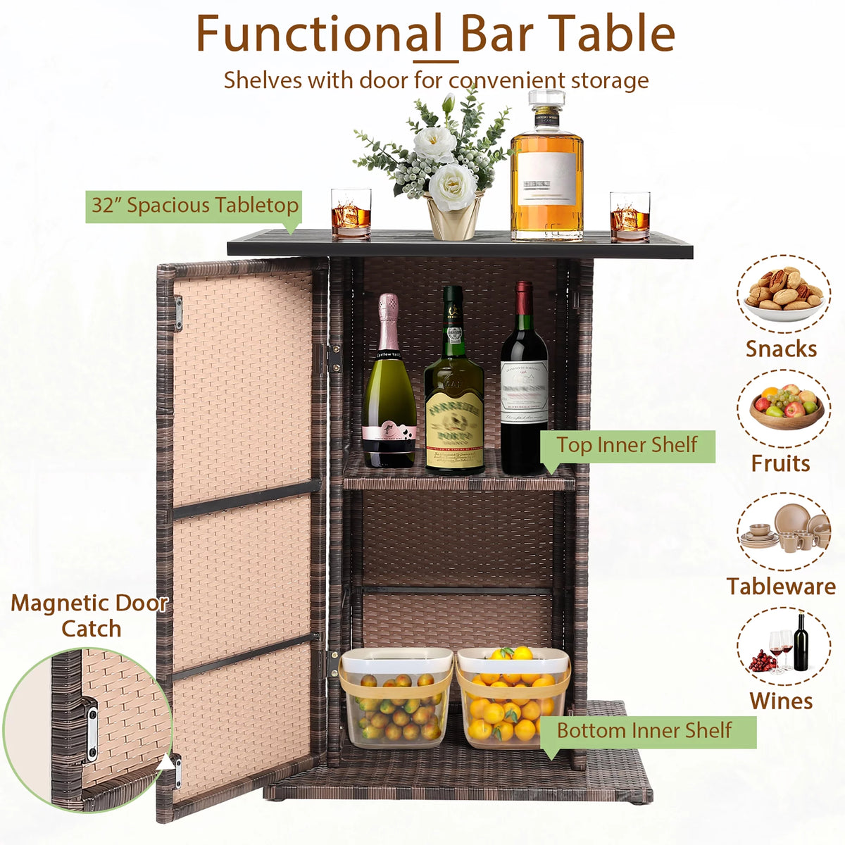 5 Pc Rattan Patio Bar Set with Table & 4 Cushioned Stools F24933
