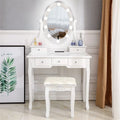 White Vanity Table Set with 5 Drawers and Cushioned Stool L73415