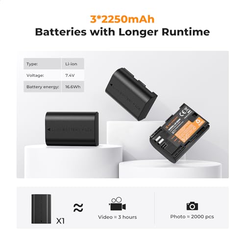 LP-E6NH Battery and Triple Slot Charger 2250mAh P8378