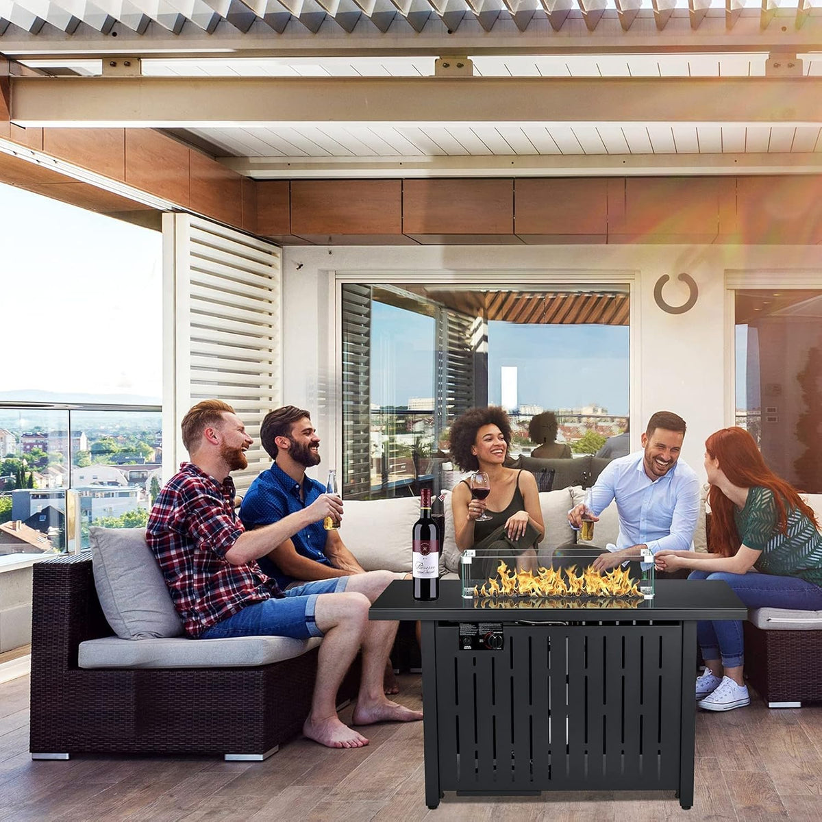 43 Inch 50,000 BTU Propane Gas Fire Pit Table with Glass Wind Guard C96532