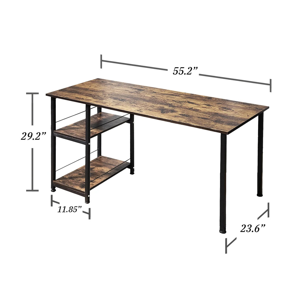 Computer Desk with 2 Tiers Shelves Metal Legs B5930