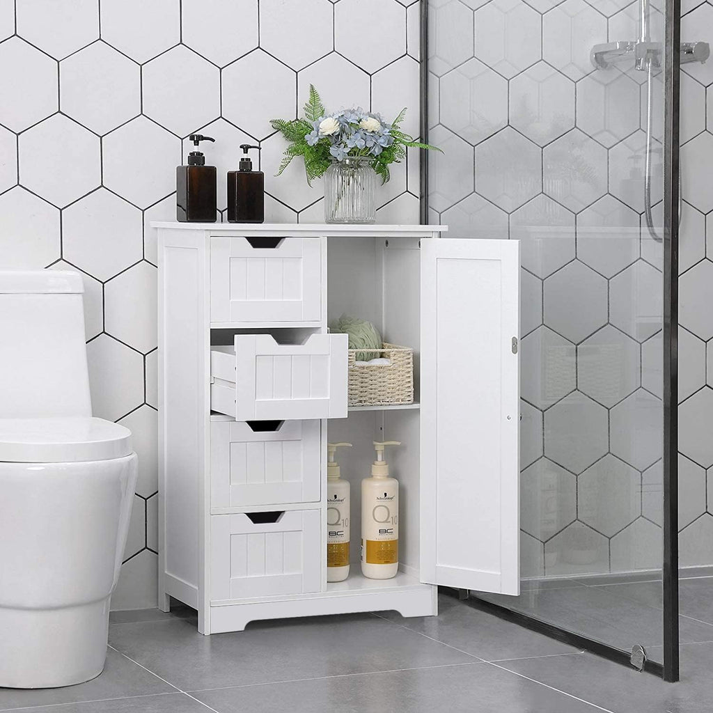 White Freestanding Bathroom Storage Cabinet with 4 Drawers and 1 Door M99793