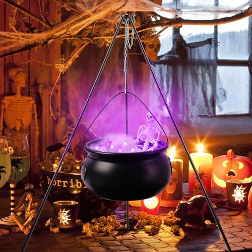 Large Witch Cauldron with Tripod Purple Lights Cotton 40CM Skull Candy Bucket M7986