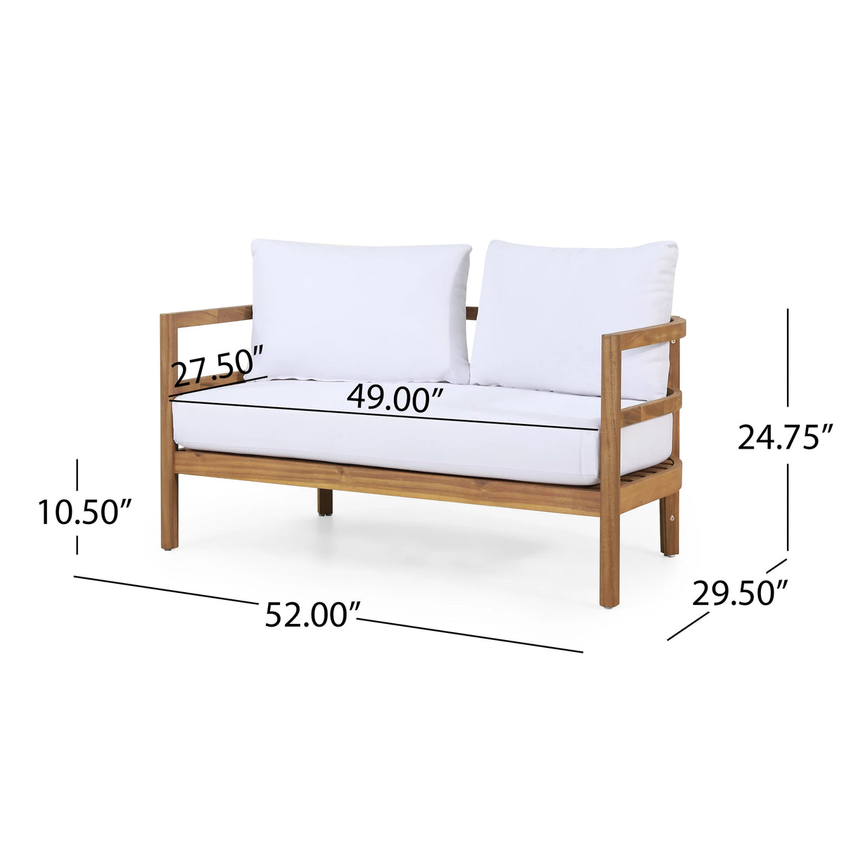 Acacia Wood Loveseat and Coffee Table Set with Cushions F3737