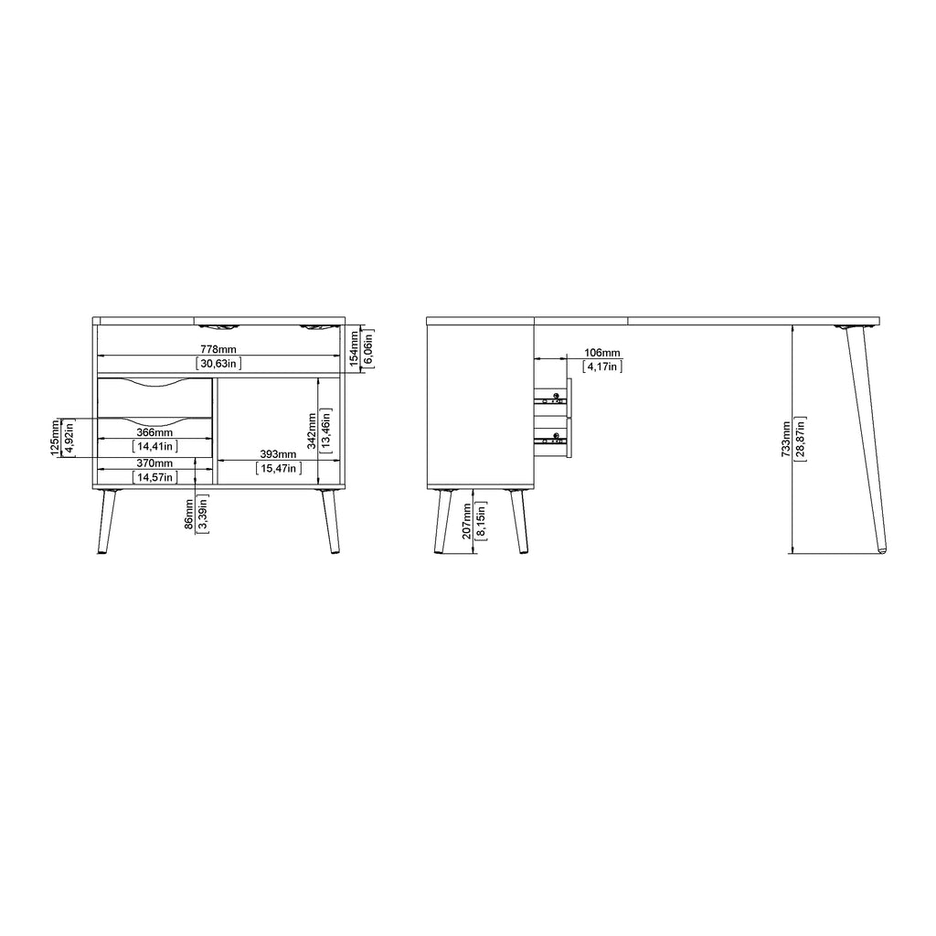 White and Oak 2 Drawer 3 Shelf Desk T42199