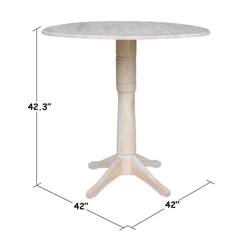 42" Round Solid Wood Dual Drop Leaf Pedestal Table I27949