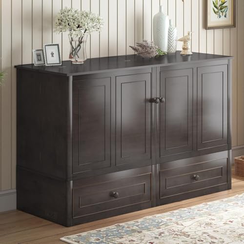 Queen Murphy Bed Cabinet with USB Charging Station and Storage Drawers C635