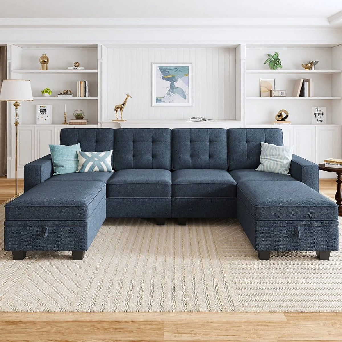Light Grey U-Shaped Sofa with Storage Y5078