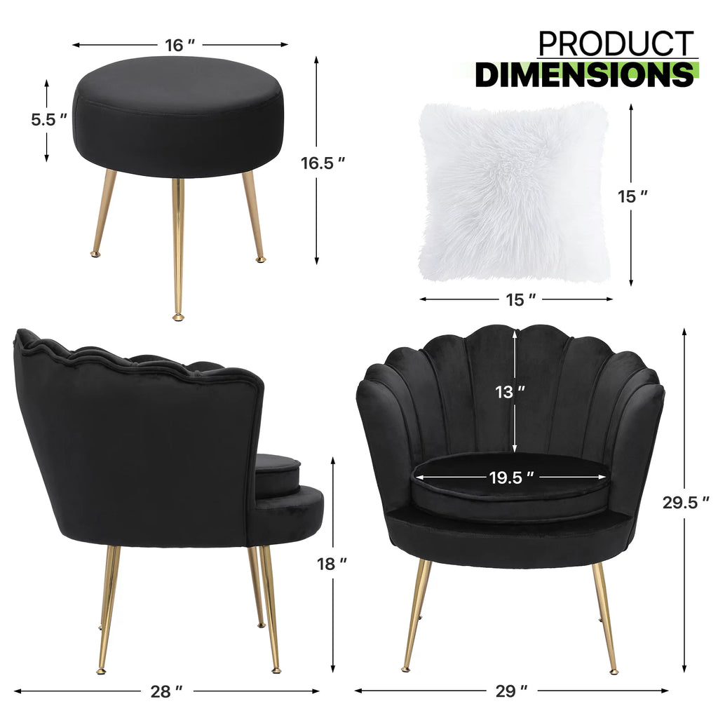 Black Velvet Tufted Accent Chair with Ottoman and Cushion V320589