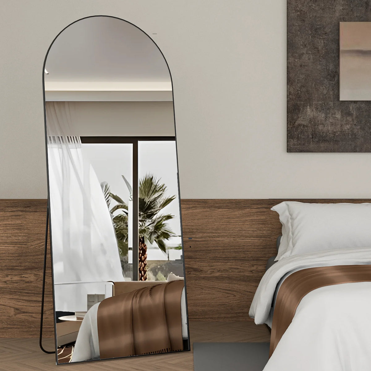 Arched Full Length Floor Mirror 65''x24'' Black A7291
