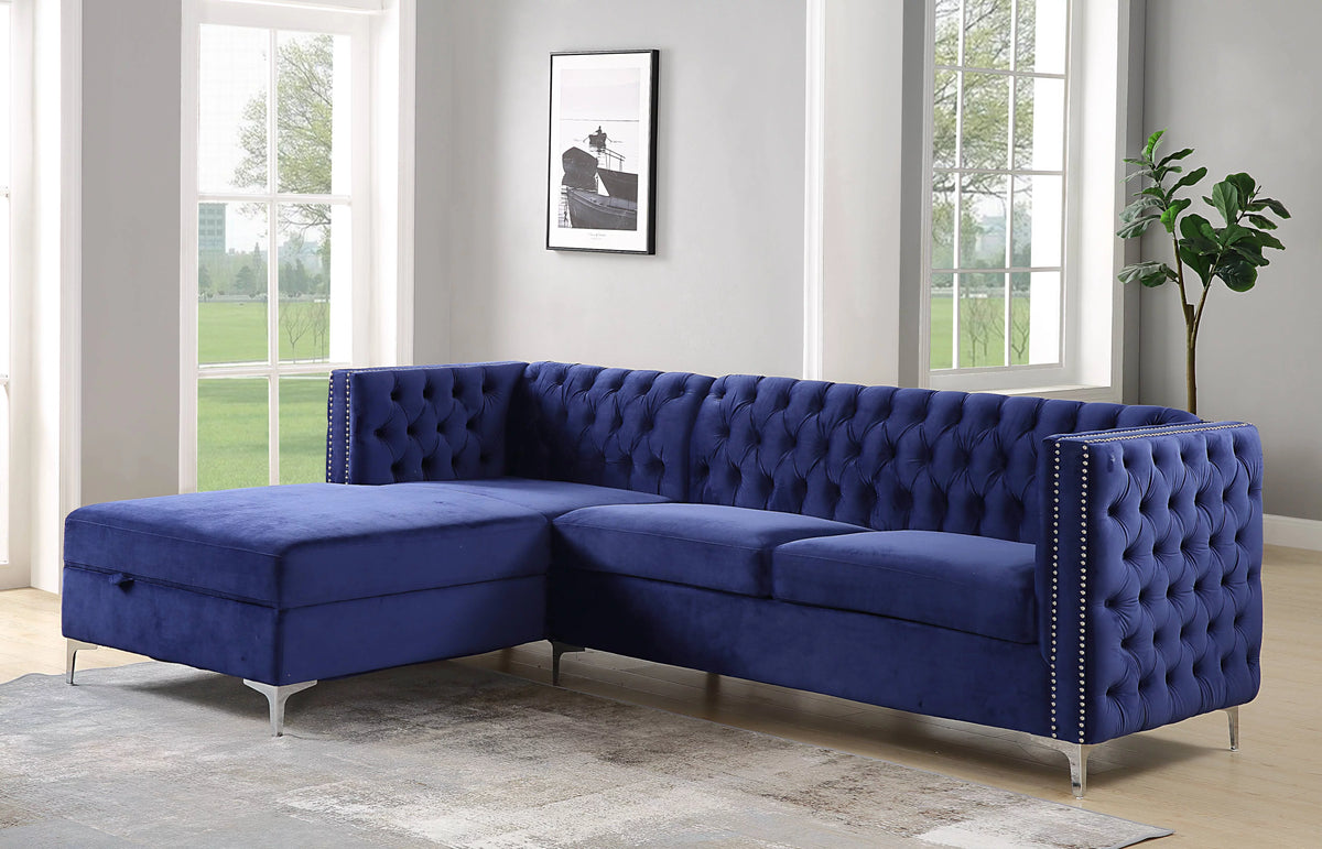 Navy Blue Velvet Sectional Sofa M286304