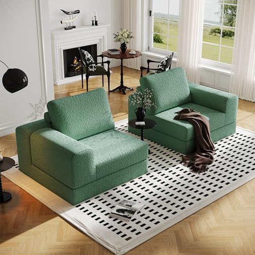 Beige Knitted Fabric 2 Seater Modular Sectional Sofa with 2 Pillows W3149