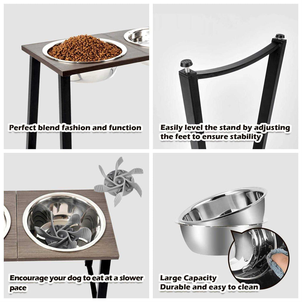 Elevated Dog Bowls with 2 X-Large Stainless Steel Bowls and Slow Feeder U5934