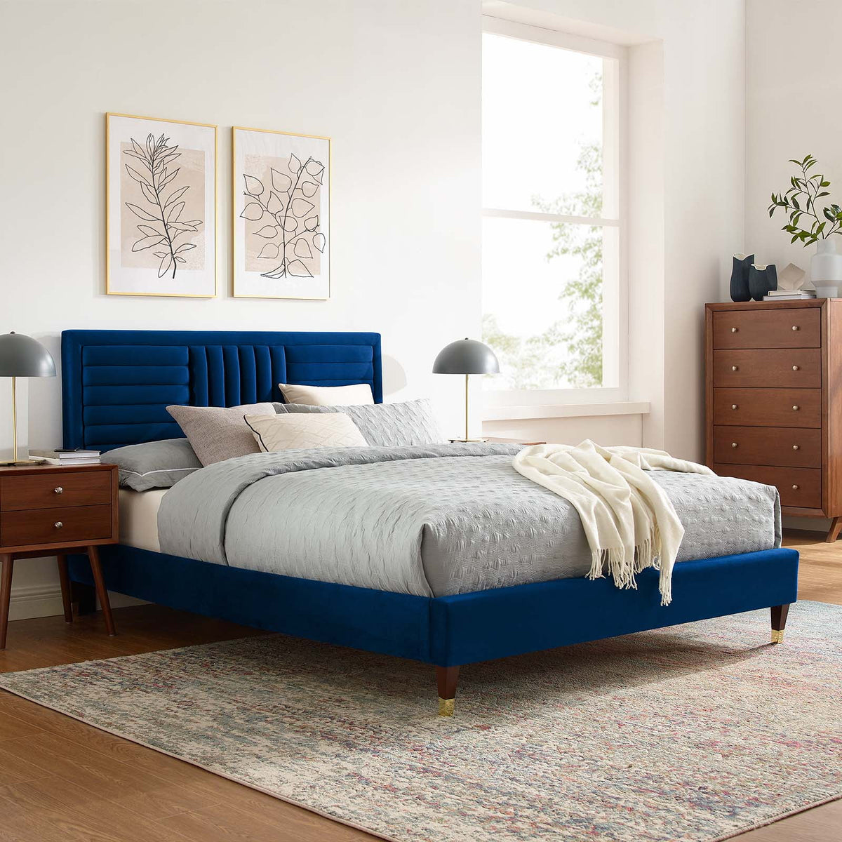 Navy Channel Tufted Performance Velvet Twin Platform Bed Q712