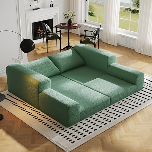Beige Knitted Fabric 2 Seater Modular Sectional Sofa with 2 Pillows W3149
