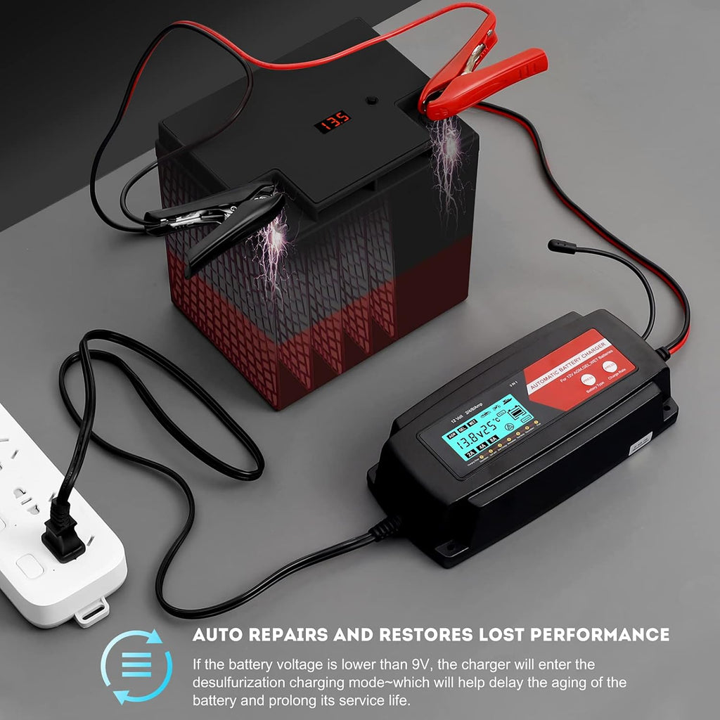 Fully Automatic 3 in 1 Car Battery Charger 12V 2/4/8 Amp with LCD Display J6280