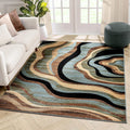 Blue Brown Geometric Area Rug 8x10 T49013