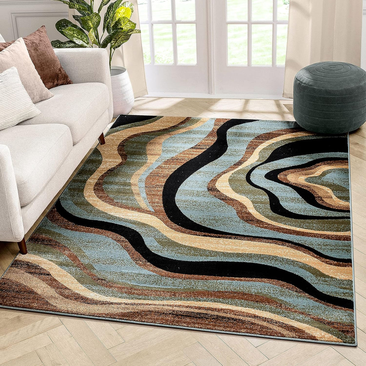 Blue Brown Geometric Area Rug 8x10 T49013