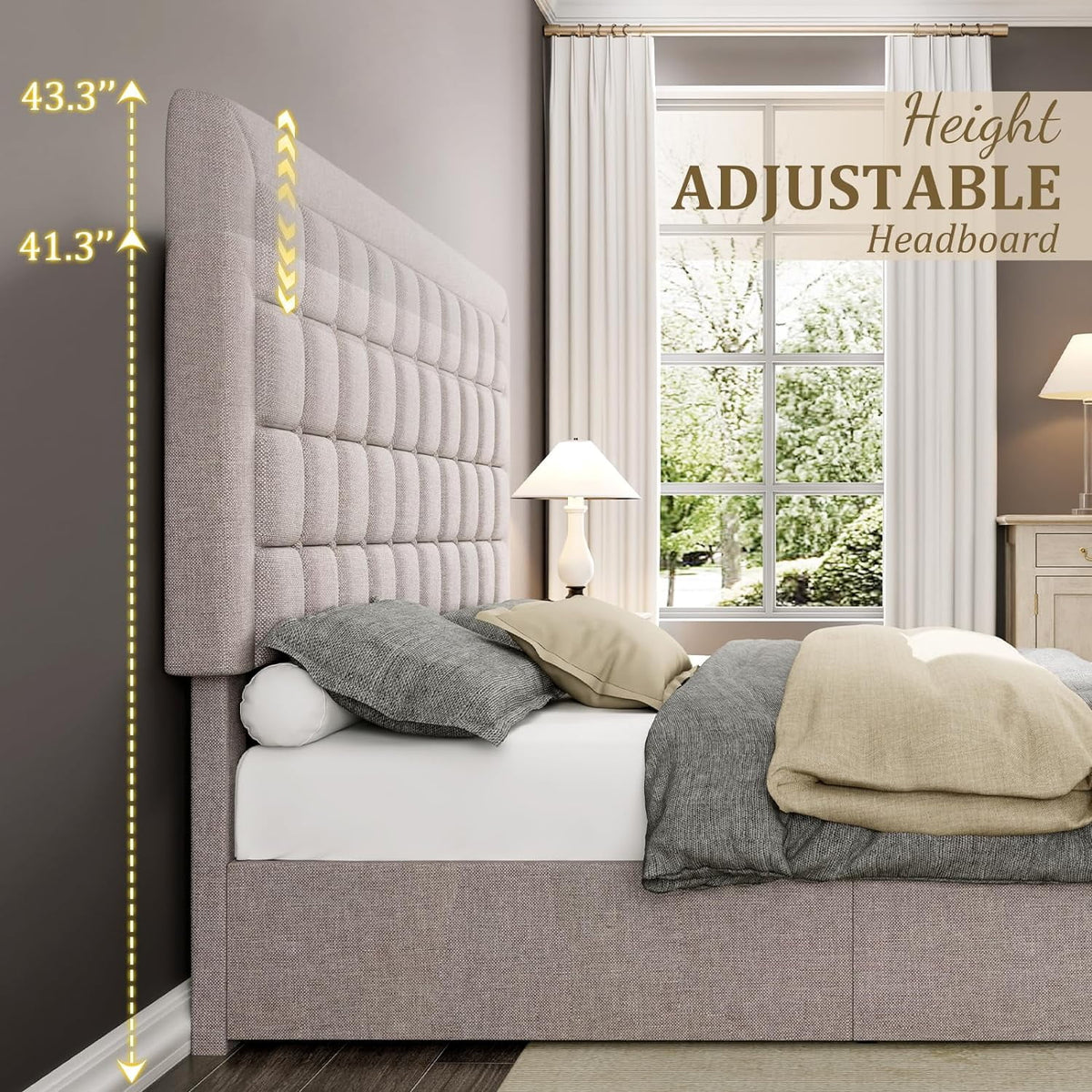 Queen Size Light Grey Upholstered Storage Bed Frame F581