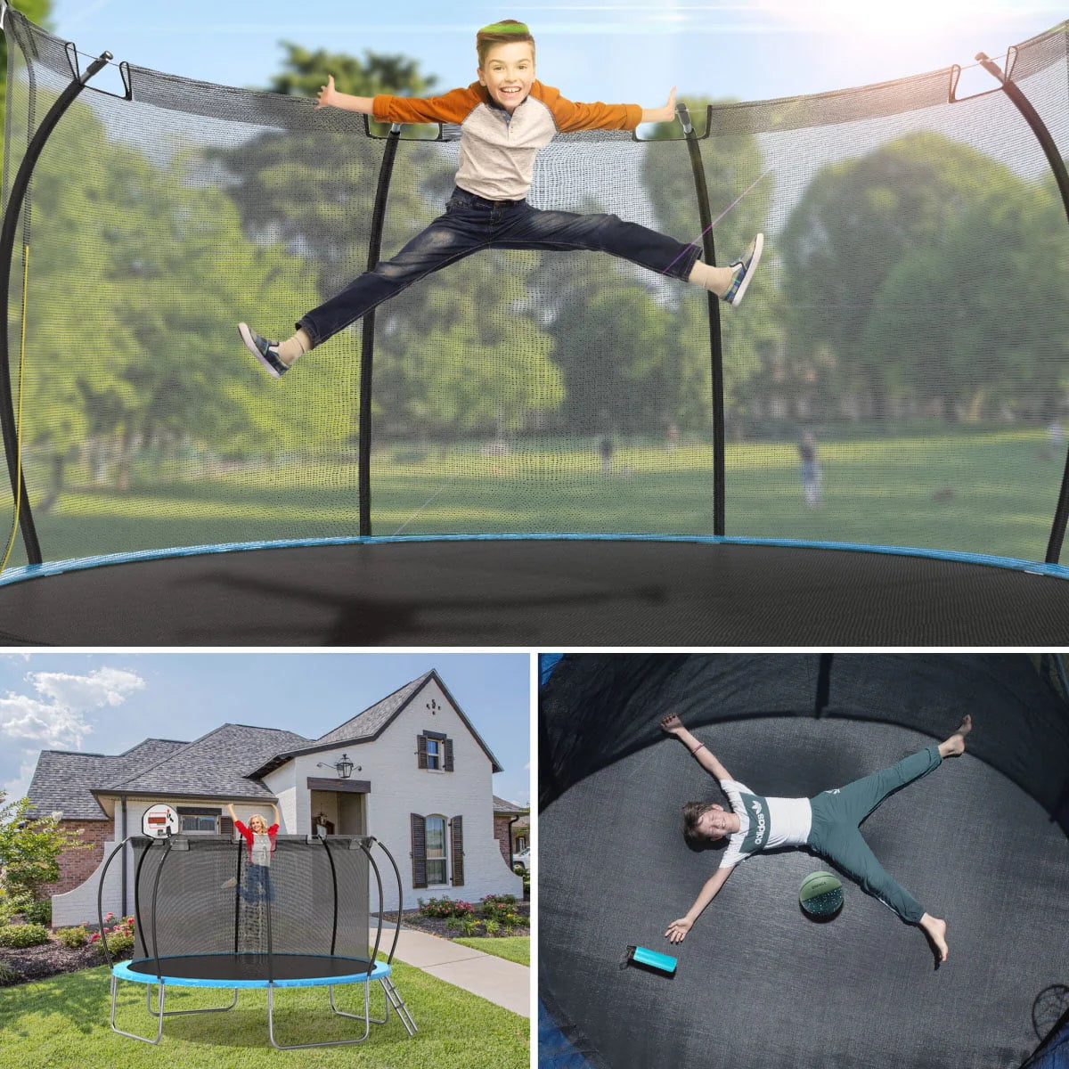 12' Round Backyard Trampoline with Safety Enclosure and Basketball Hoop G57639