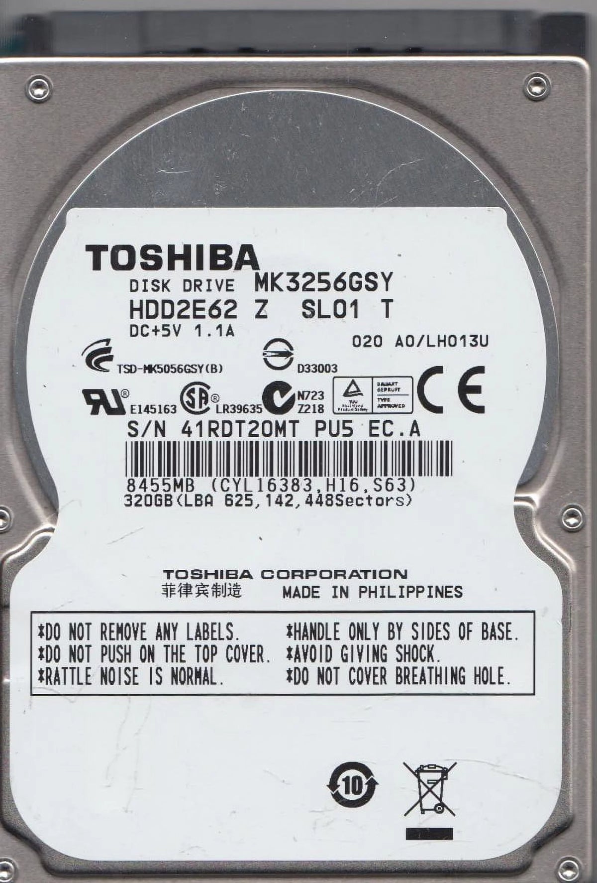 320GB SATA 2.5 Hard Drive P1709