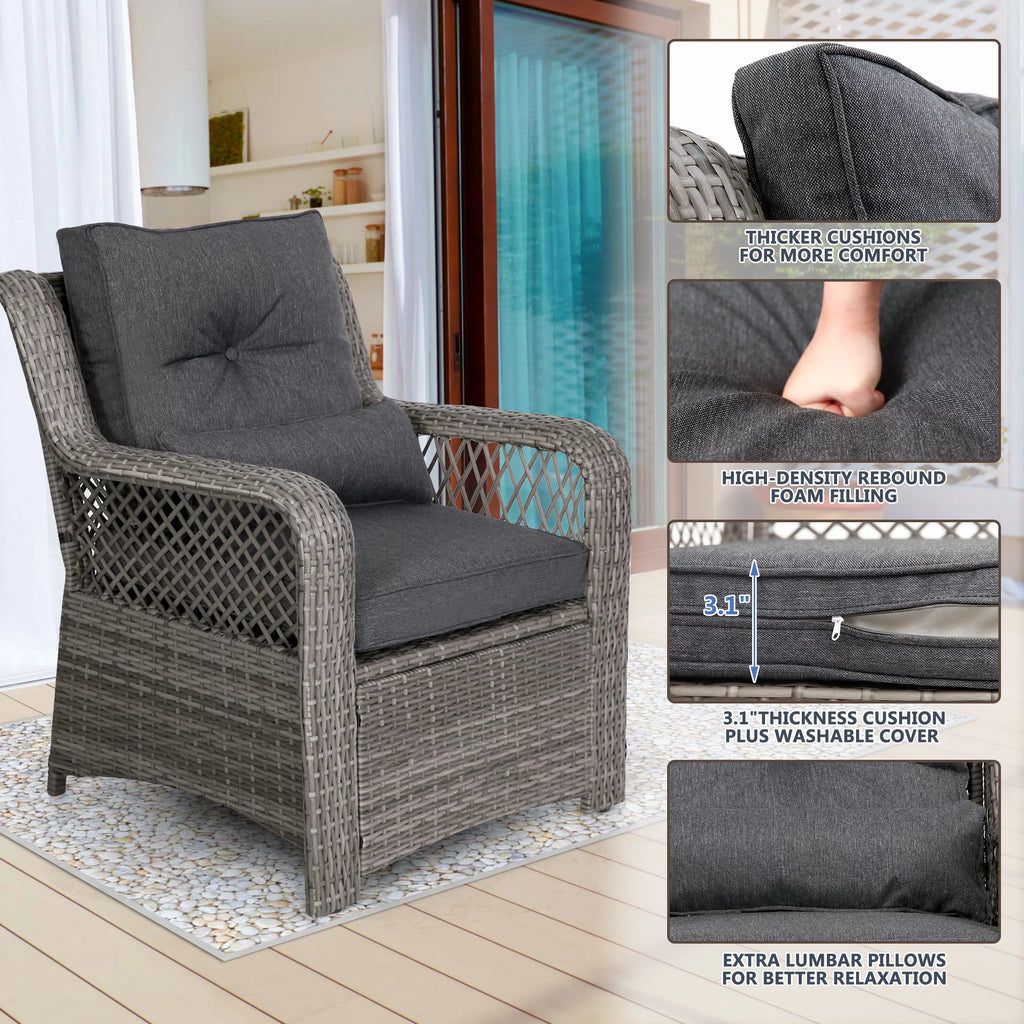 6 Piece Grey Rattan Patio Furniture Set with Ottoman O1854