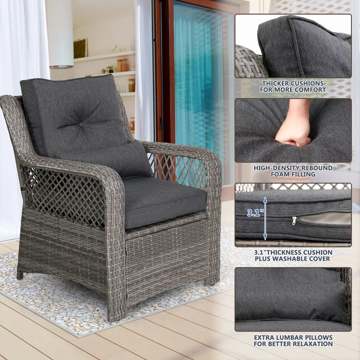 6 Piece Grey Rattan Patio Furniture Set with Ottoman O1854