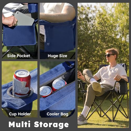 Oversized 2 Pack Heavy Duty Folding Camp Chair with Carry Bag, Cooler, Cup Holder Black M8645