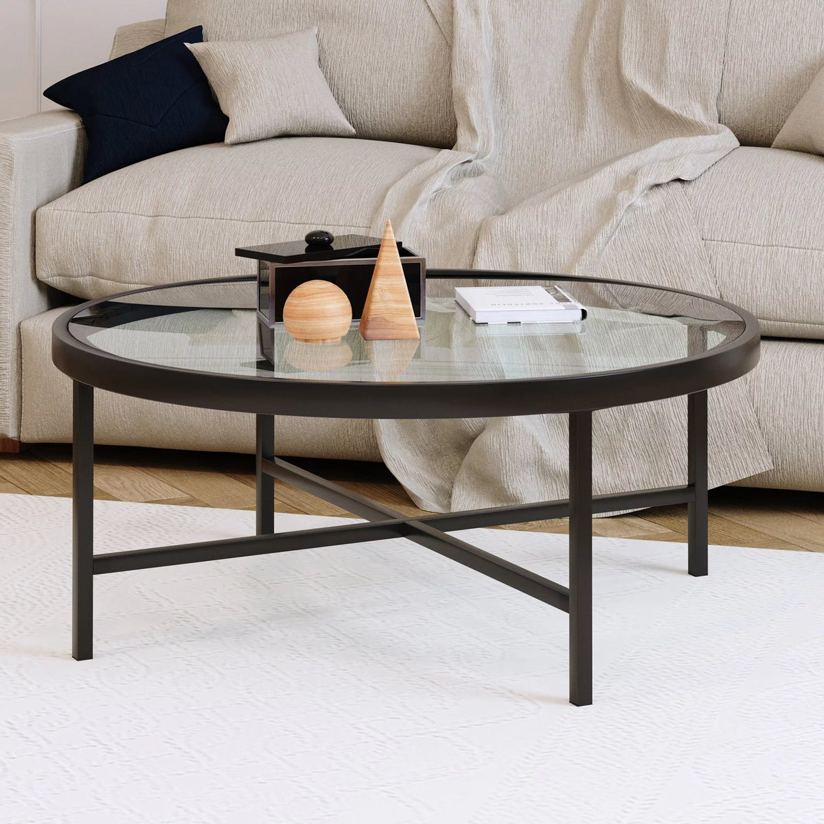 Round Metal Base Coffee Table in Brass and Gold E103193