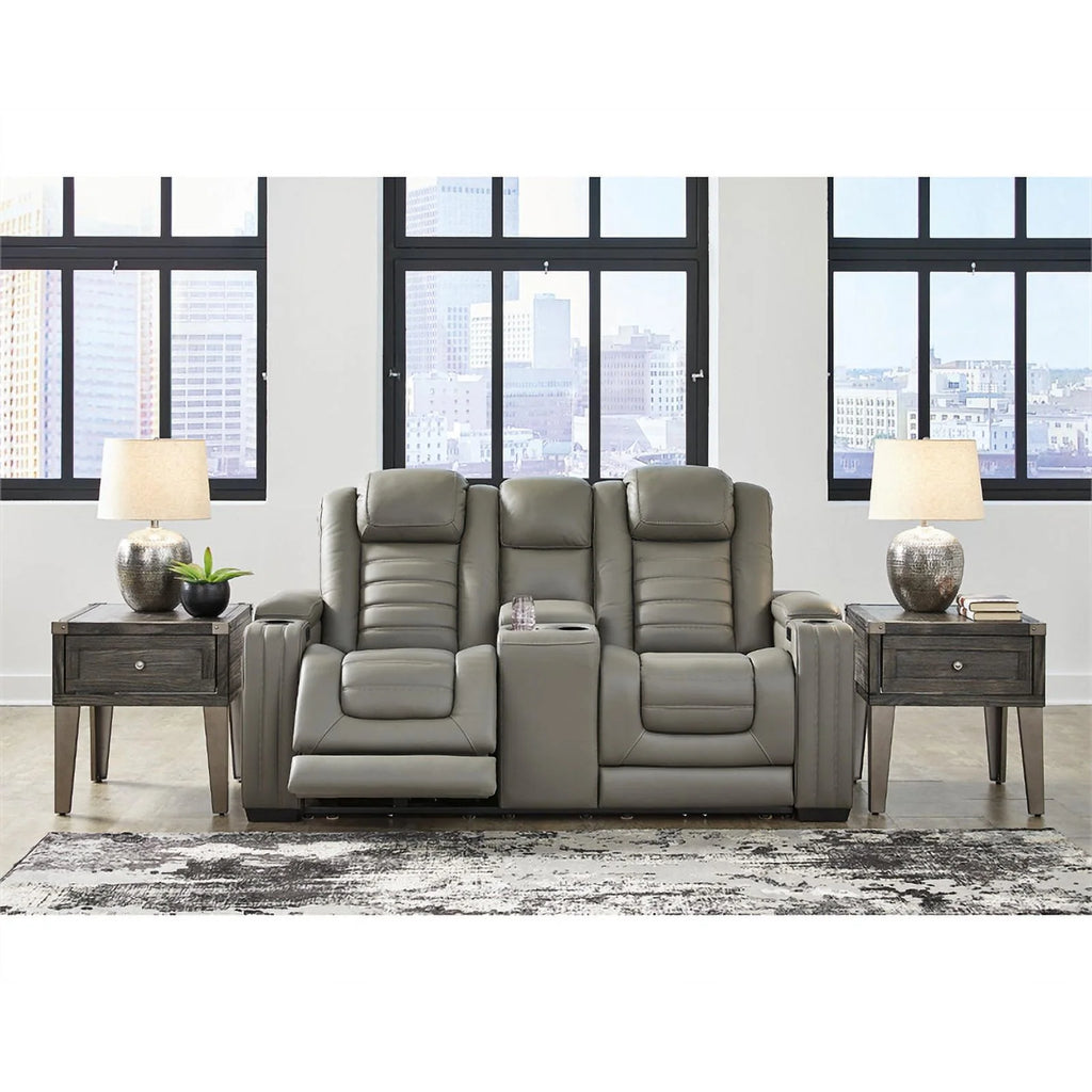 Light Gray Leather Power Reclining Loveseat P255351