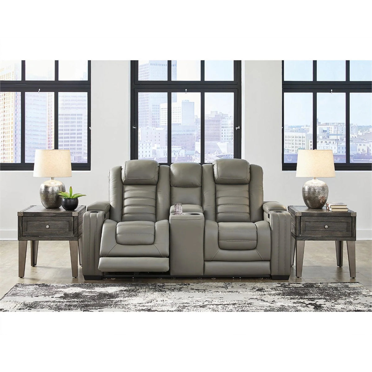 Light Gray Leather Power Reclining Loveseat P255351