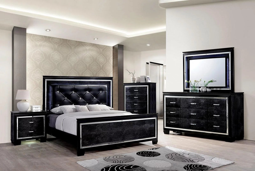 Black Solid Wood Queen Bedroom Set 6pcs J6676