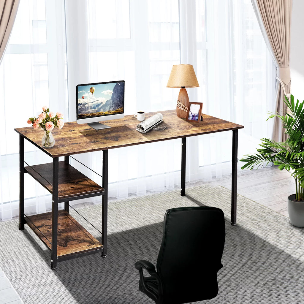 Computer Desk with 2 Tiers Shelves Metal Legs B5930