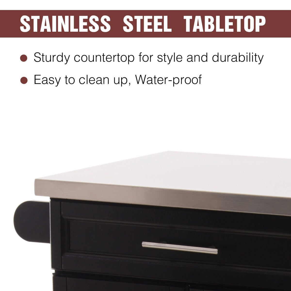 Wood Stainless Steel Rolling Kitchen Island Utility Cart G633396