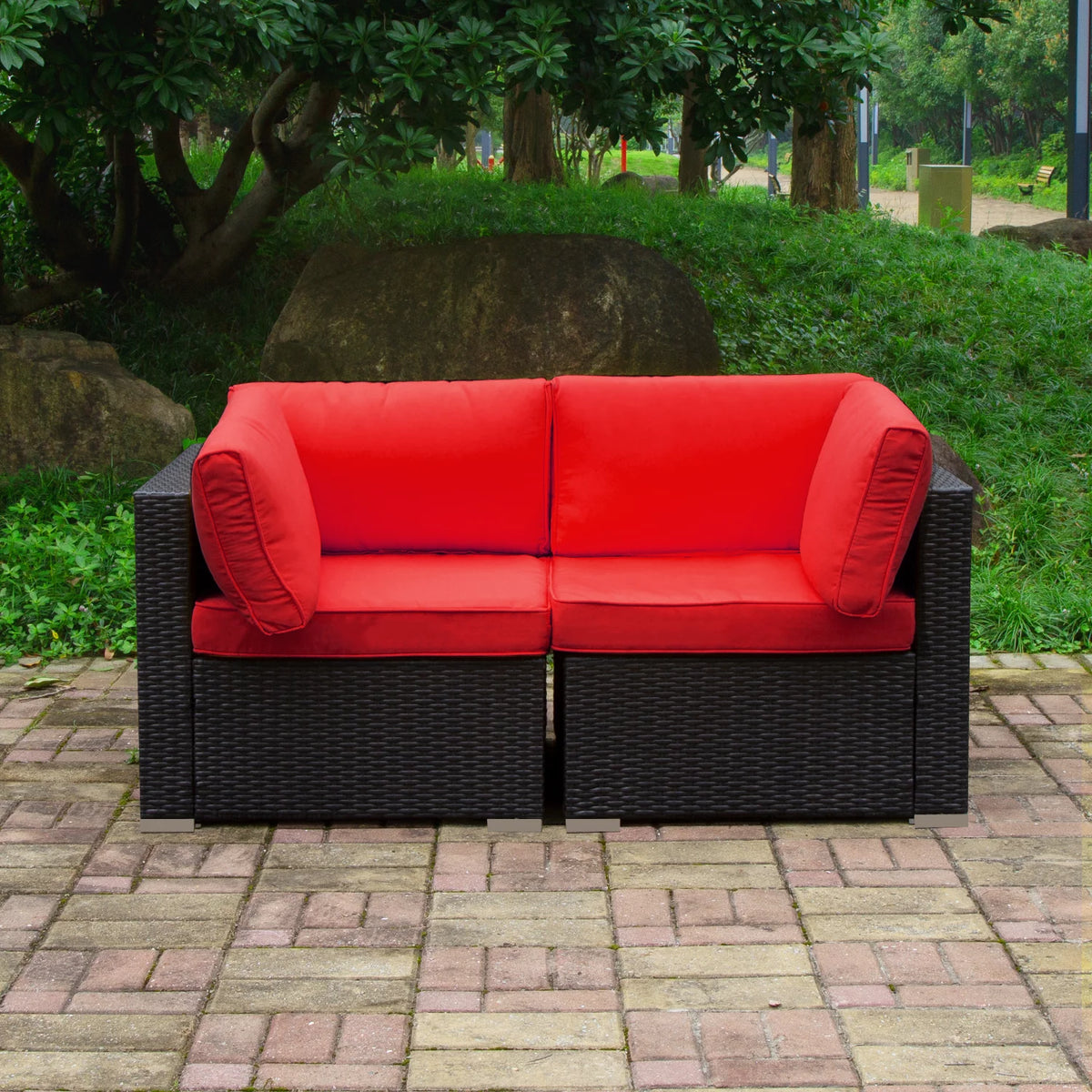 Red 2-Piece Rattan Outdoor Sofa Set Q83885