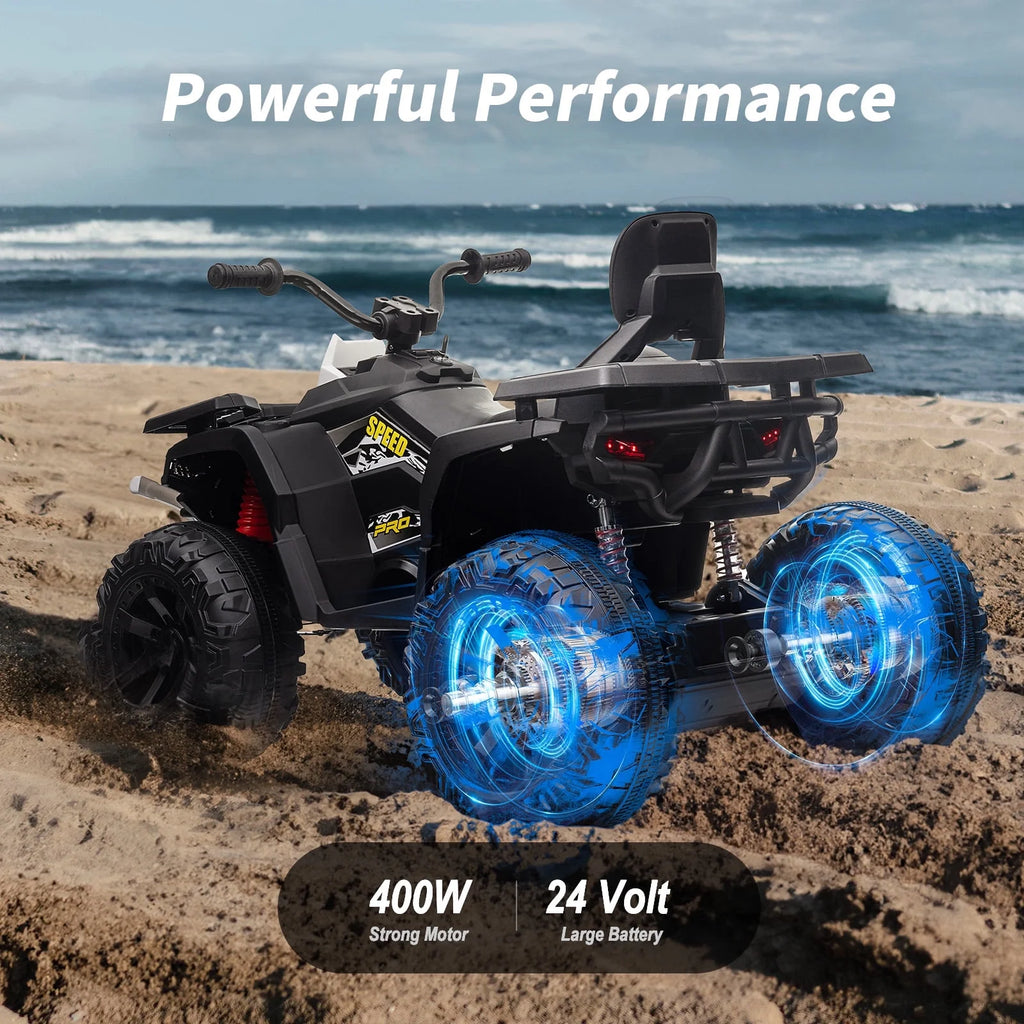 24V Kids ATV 4-Wheeler with 400W Motor, 2 Seater - Black L965