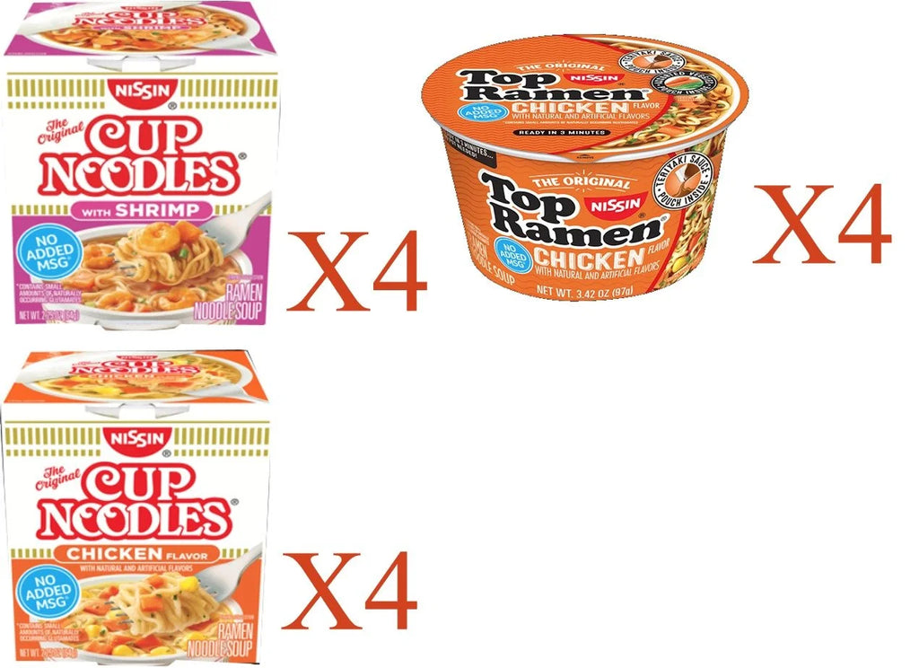 Instant Cup Noodles 12 Count 3 Flavors C799869