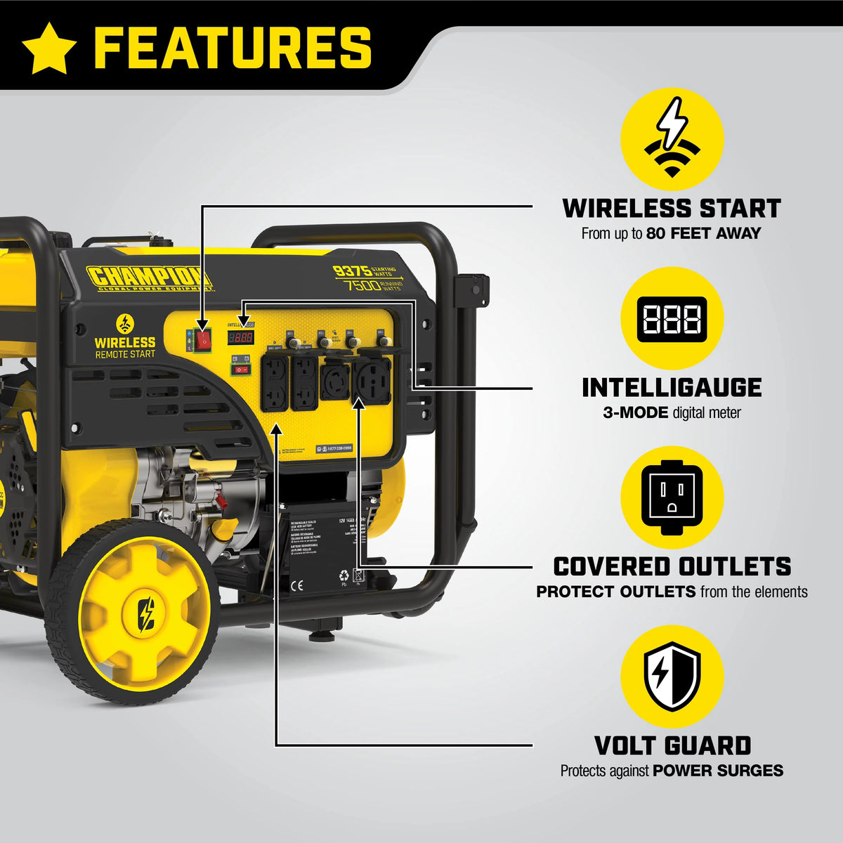 9375/7500 Watts Portable Generator with Wireless Remote Start W3928