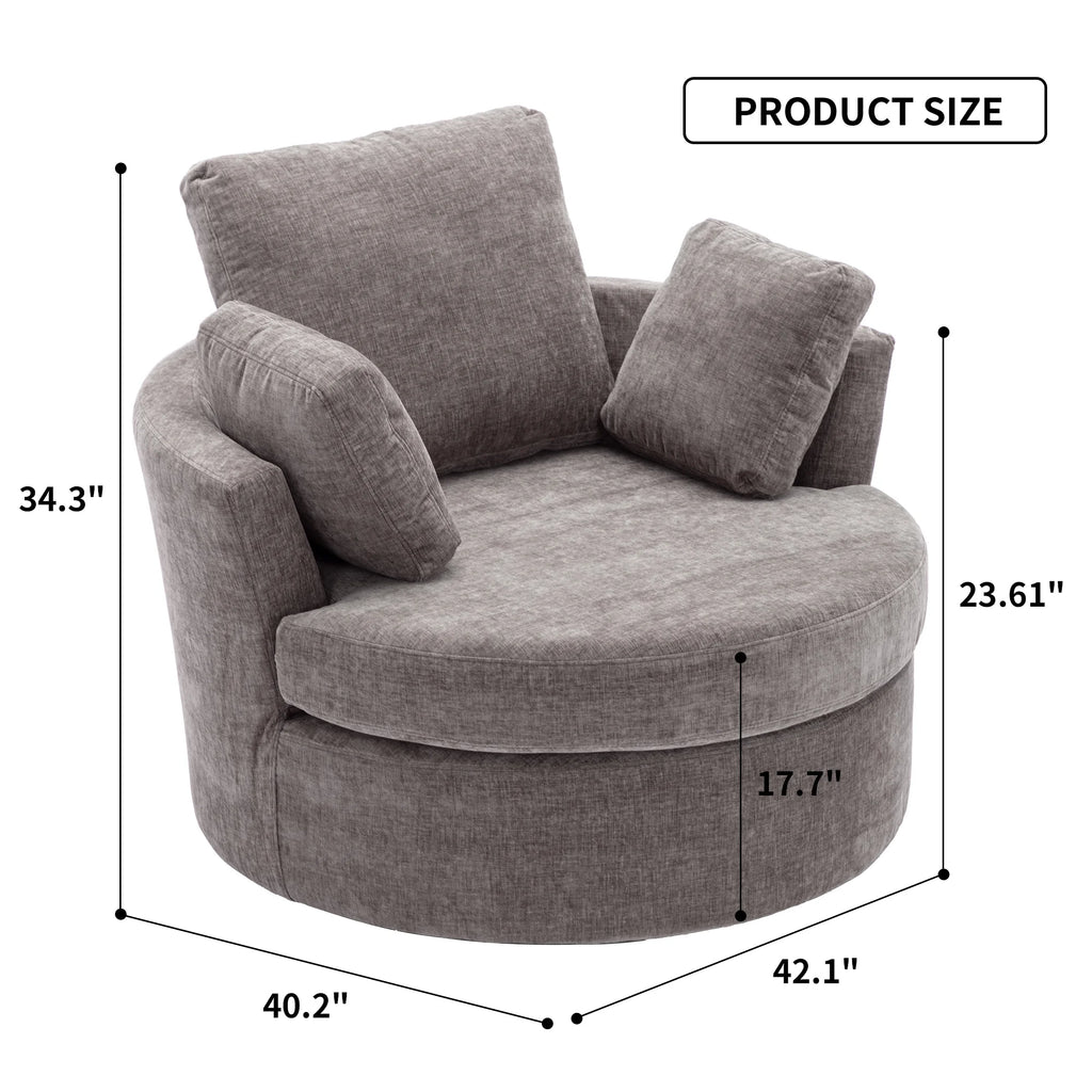 Oversized Round Swivel Accent Chair with 3 Pillows C590534