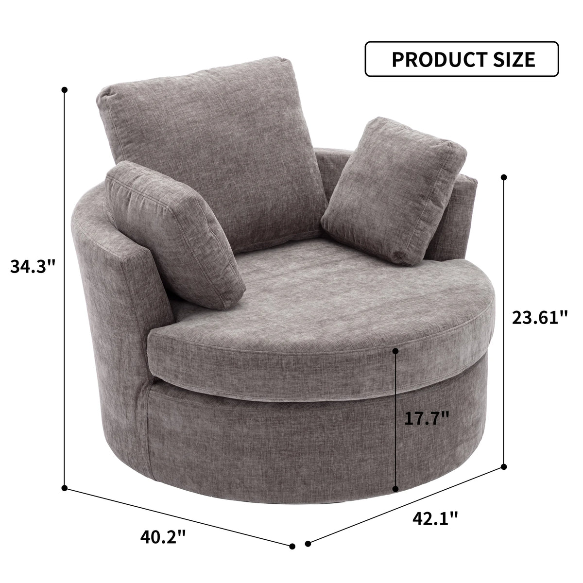 Oversized Round Swivel Accent Chair with 3 Pillows C590534