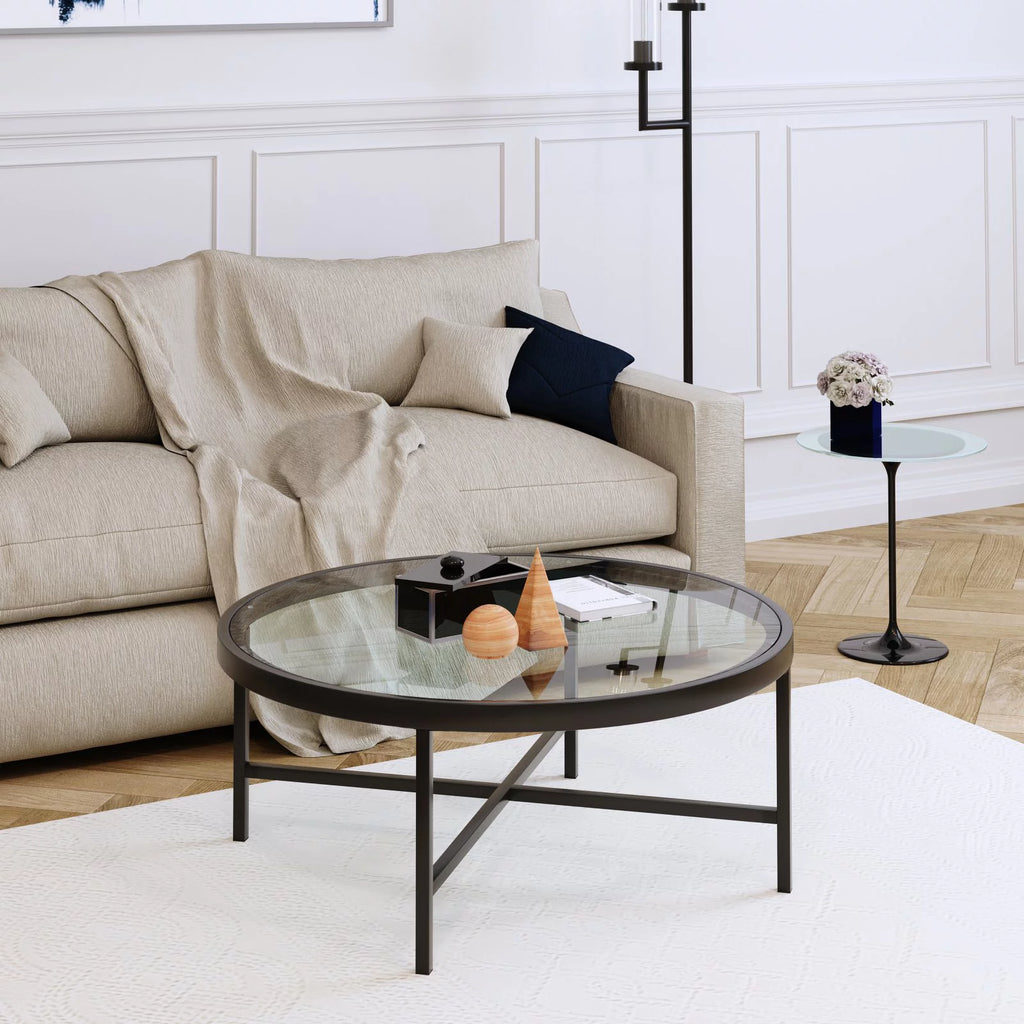 Round Metal Base Coffee Table in Brass and Gold E103193