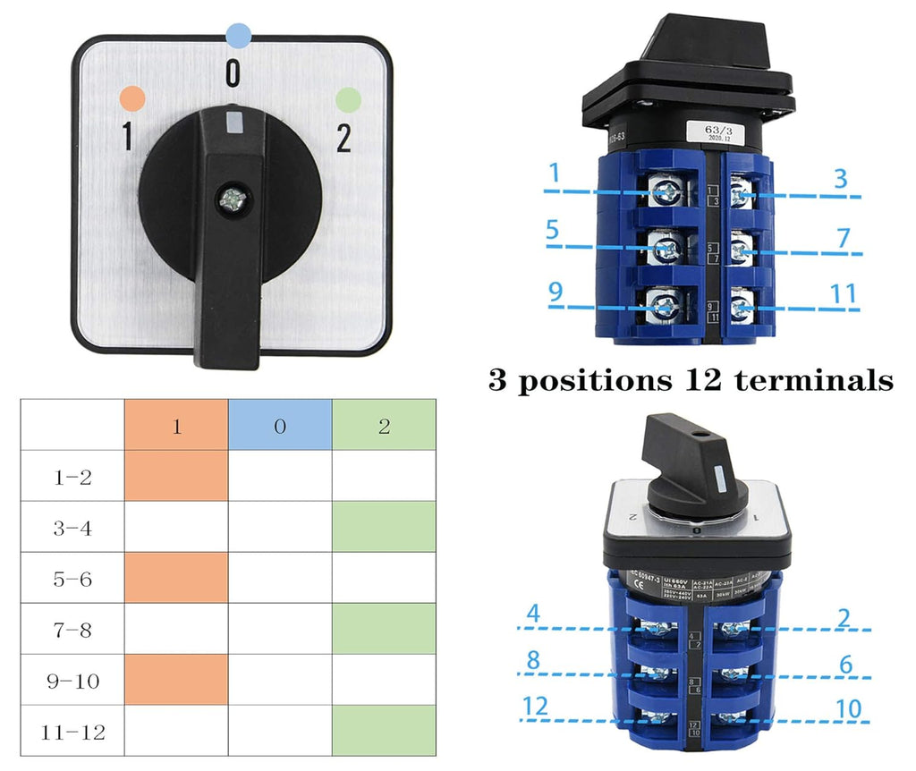 63A 660V 3 Positions Rotary Cam Changeover Switch Pack of 2 W284440