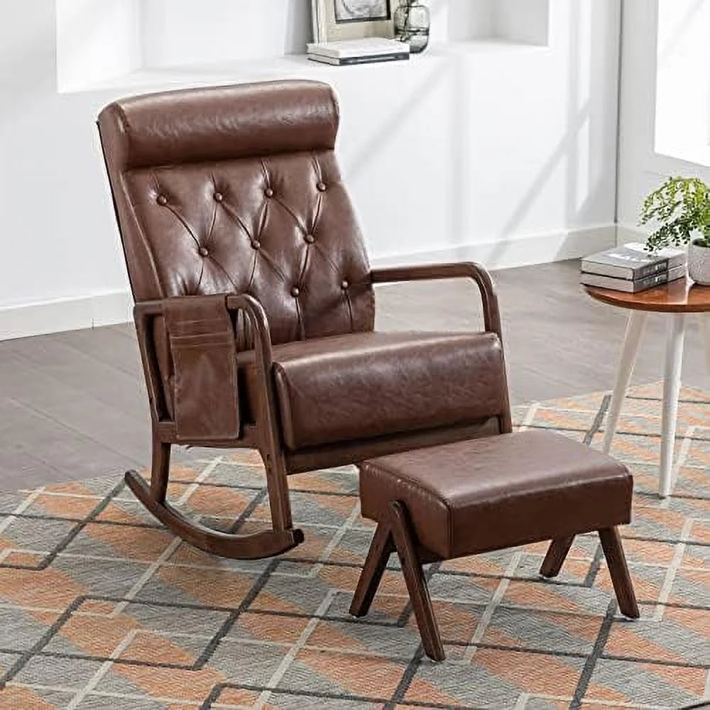 Mid-Century Upholstered Glider Rocker with Ottoman S18926