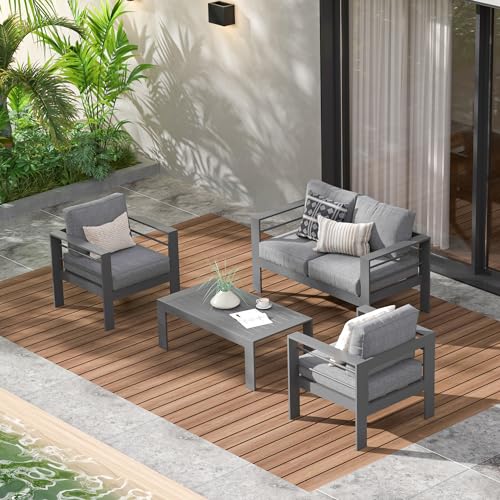 Aluminum 7 Seats Patio Furniture Set with Fire Pit Table S8476