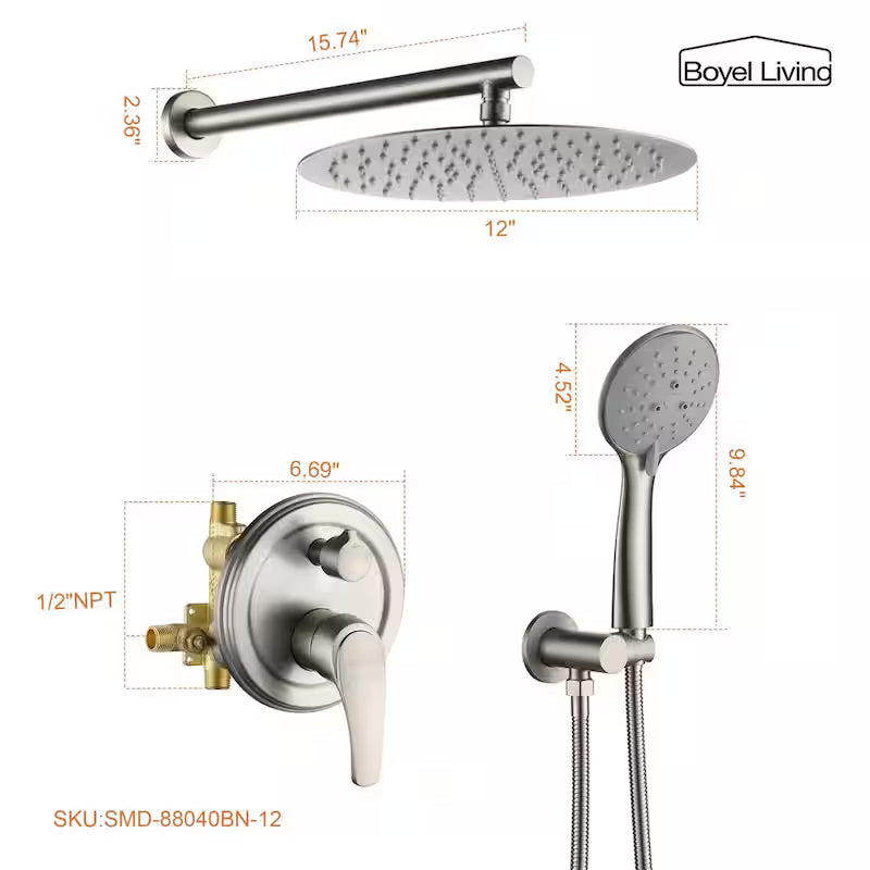 Wall Mount Dual Shower Heads with Valve in Brushed Nickel I64936