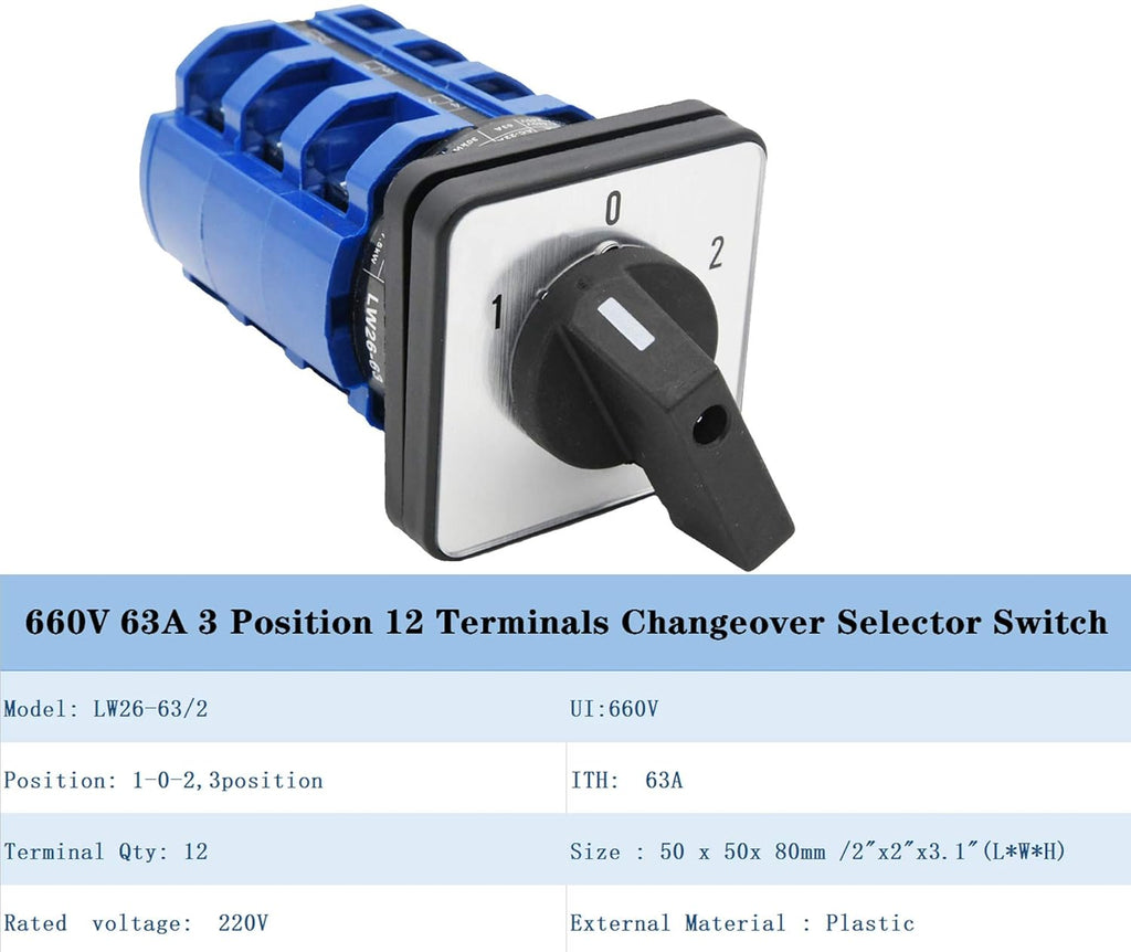 63A 660V 3 Positions Rotary Cam Changeover Switch Pack of 2 W284440