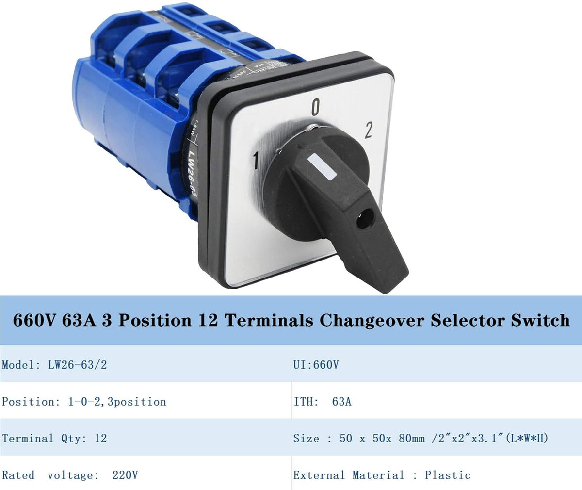 63A 660V 3 Positions Rotary Cam Changeover Switch Pack of 2 W284440